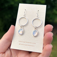 Moonstone dangle hoop earrings