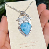 Larimar & moonstone moon phase pendant