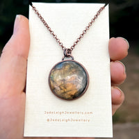 Dog paw print silhouette necklace, labradorite and copper