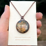 Dog paw print silhouette necklace, labradorite and copper