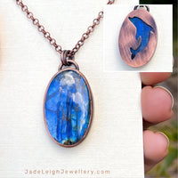 Dolphin spirit animal necklace, copper and labradorite