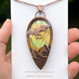 Copper labradorite dragon mountains pendant