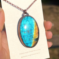 Copper labradorite dragon mountains pendant