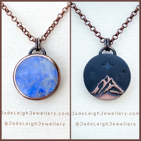 Copper moonstone reversible pendant