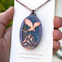 Copper labradorite dragon mountains pendant