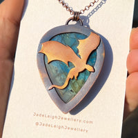 Copper labradorite dragon pendant