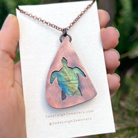 Turtle spirit animal necklace, copper and labradorite