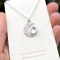 Moonstone textured crescent moon pendant