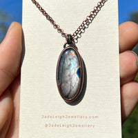 Feather silhouette necklace, labradorite and copper