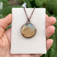 Cat paw print silhouette necklace, labradorite and copper