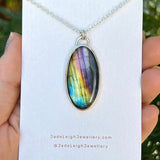 Feather necklace, labradorite & sterling silver