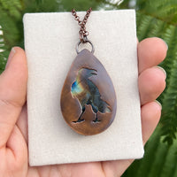 Raven / Crow spirit animal necklace, copper and labradorite