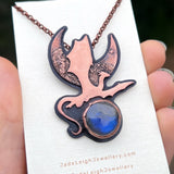Copper dragon moon pendant with labradorite
