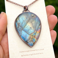 Copper labradorite dragon pendant