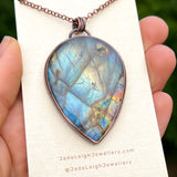 Copper labradorite dragon pendant