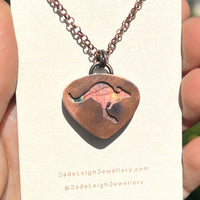 Kangaroo spirit animal necklace, copper and labradorite