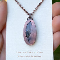 Feather silhouette necklace, labradorite and copper