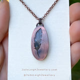 Feather silhouette necklace, labradorite and copper
