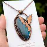 Copper labradorite dragon pendant