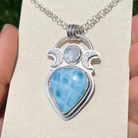 Larimar & moonstone moon phase pendant