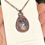 Cat silhouette necklace, labradorite and copper