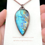 Copper labradorite dragon moon pendant