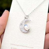 Moonstone textured crescent moon pendant