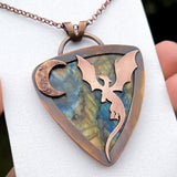 Copper labradorite dragon moon pendant