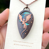 Copper labradorite dragon moon pendant