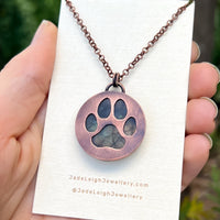 Dog paw print silhouette necklace, labradorite and copper