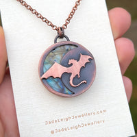 Copper labradorite dragon pendant