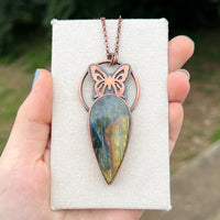 Copper labradorite butterfly pendant