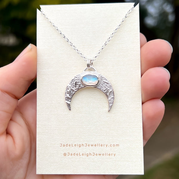 Moonstone textured crescent moon pendant