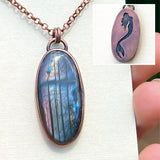 Mermaid silhouette necklace, labradorite and copper