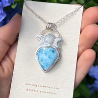 Larimar & moonstone moon phase pendant