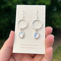 Moonstone dangle hoop earrings