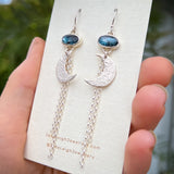 Teal kyanite moon earrings