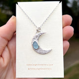 Aquamarine textured crescent moon pendant