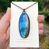 Snake silhouette necklace, labradorite and copper
