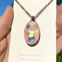 Stag silhouette necklace, labradorite and copper