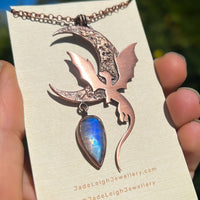 Copper dragon moon pendant with moonstone