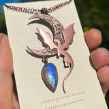 Copper dragon moon pendant with moonstone