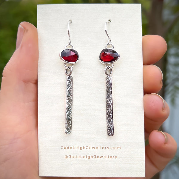 Garnet bar earrings