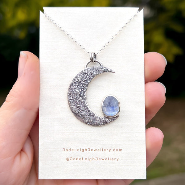 Moonstone textured crescent moon pendant