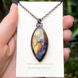 Feather silhouette necklace, labradorite and copper