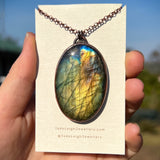 Copper labradorite dragon mountains pendant