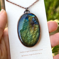 Copper labradorite dragon mountains pendant