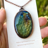 Copper labradorite dragon mountains pendant