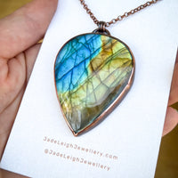 Copper labradorite dragon pendant