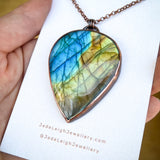 Copper labradorite dragon pendant